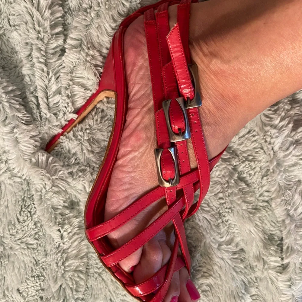 Manolo Blahnik RED Strappy Heels - Picture 4 of 16